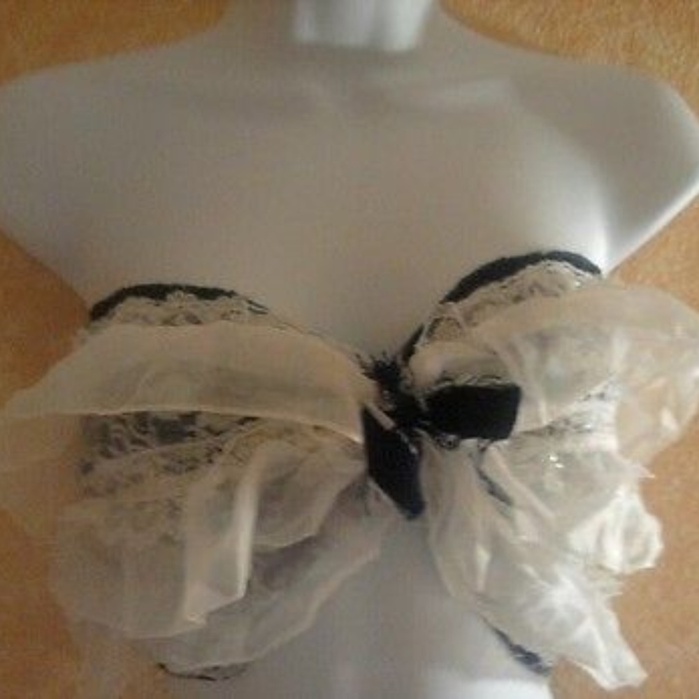Sexy Denim Ruffle Lace Pearl Bandeau Bralette - Picture 3 of 4